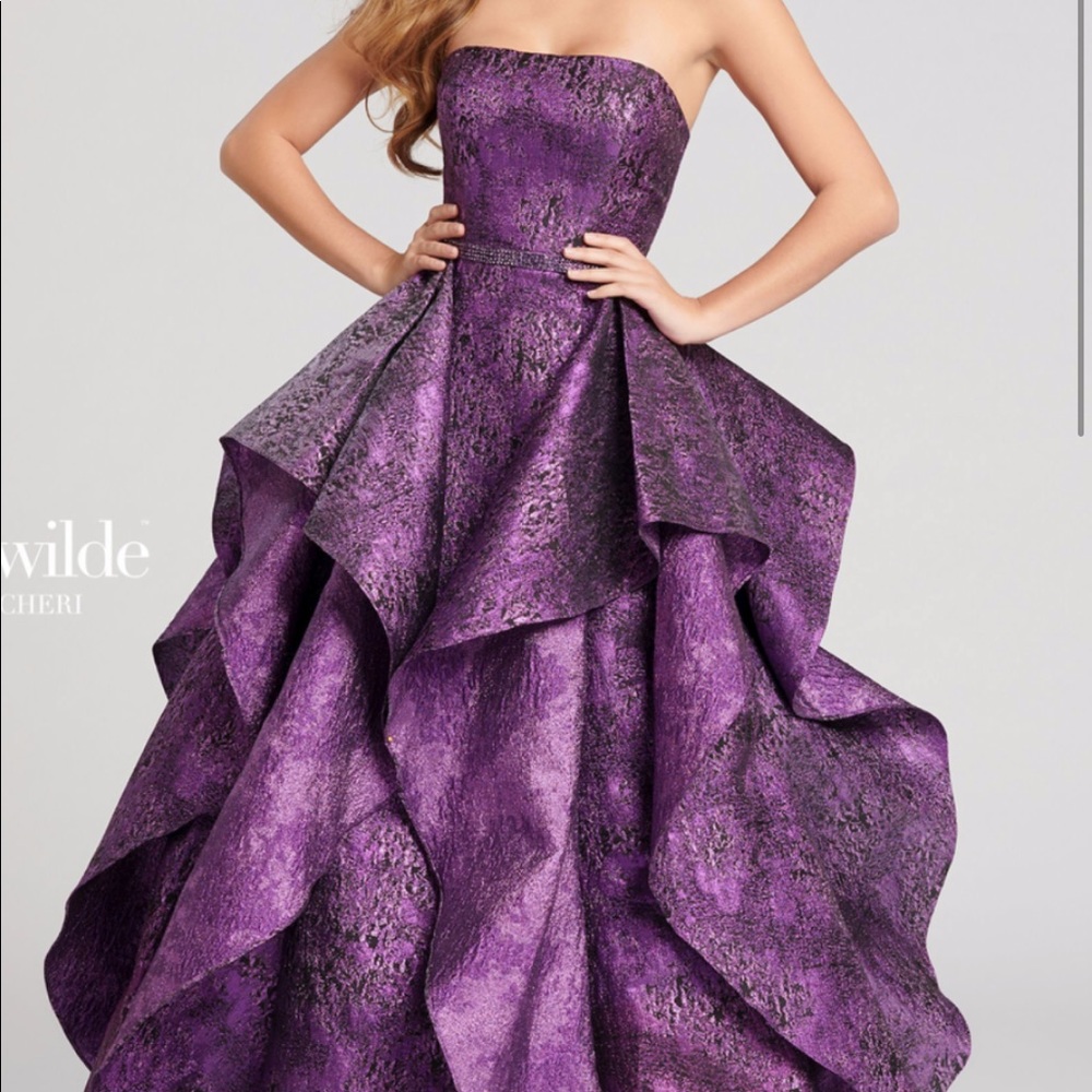 Ellie Wilde Purple Strapless Prom Dress